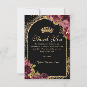Carte De Remerciements Bourgogne Rouge Noir Or Parties scintillant Floral