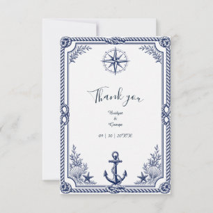Carte De Remerciements Boussole de mariage vintage marine Navy