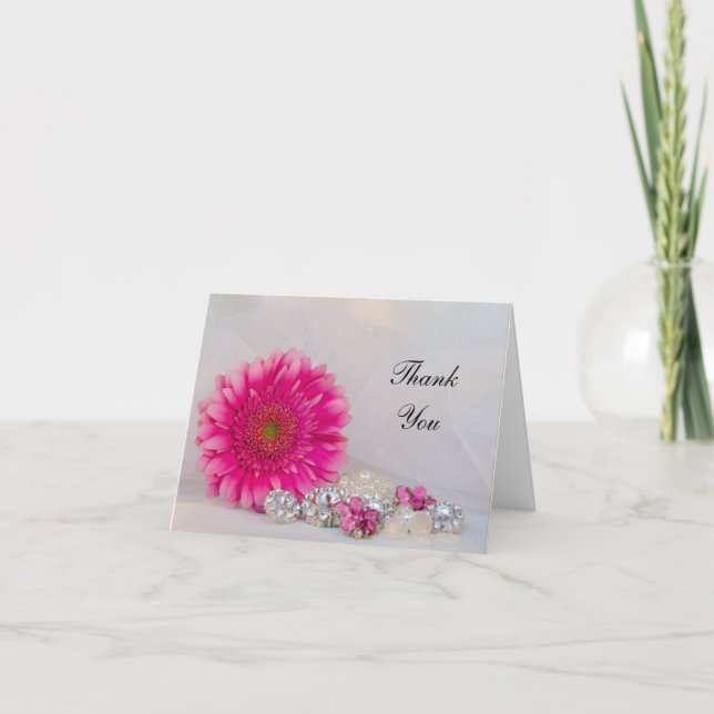 Carte De Remerciements Boutons de diamant rose de marguerite Mariage Merc (Devant)