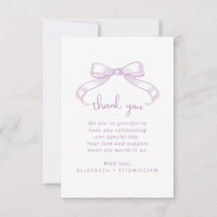 Carte De Remerciements Bow à croquis romantique Mariage Lilac