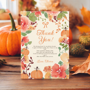 Carte De Remerciements Bow Boho citrouille baby shower à crème florale