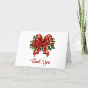 Carte De Remerciements Bow de Noël Festif Rouge et Or