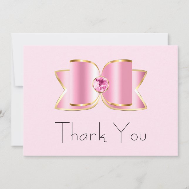 Carte De Remerciements Bow en verre rose avec un centre Gemstone Annivers (Devant)