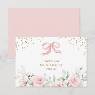 Carte De Remerciements Bow rose Floral Blush Gold Baby shower