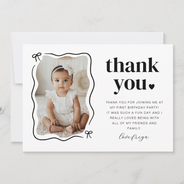 Carte De Remerciements Bow Wavy Border Photo Anniversaire (Devant)