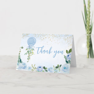 Carte De Remerciements Boy Blue Balloon Baby shower de verdure