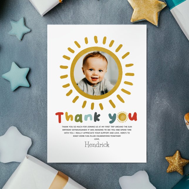 Carte De Remerciements Boys Cute First Trip Around The Sun Photo (Créateur téléchargé)