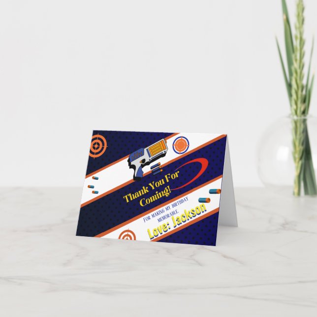 Carte De Remerciements Boys Dart Gun fête d'anniversaire (Devant)