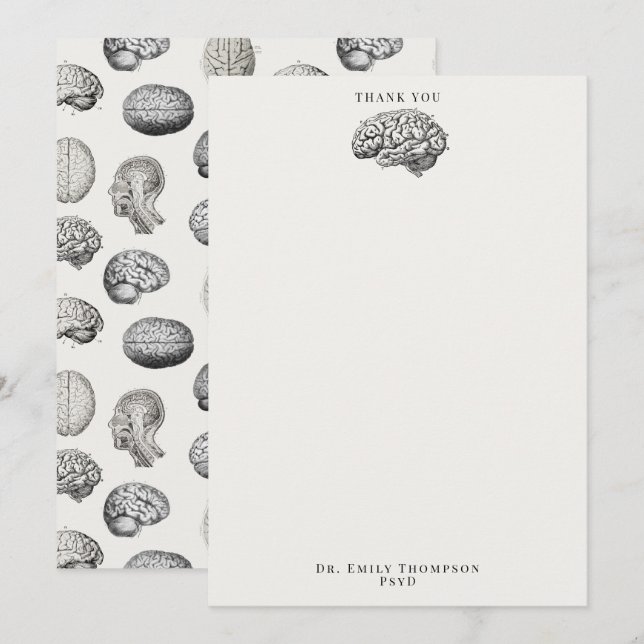 Carte De Remerciements Brain Anatomy Biology Illustrations Psychologist (Devant / Derrière)