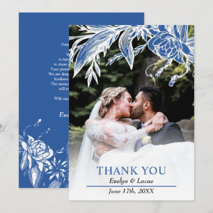 Carte De Remerciements Branche avec fleurs bleues et blanches photo maria