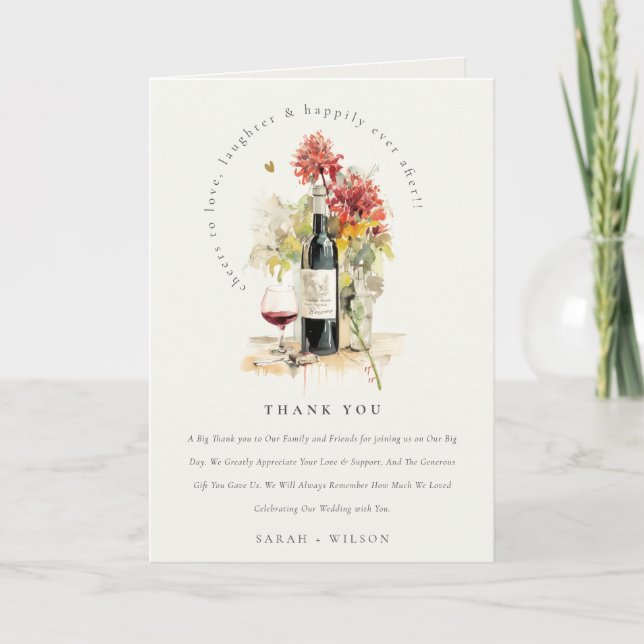 Carte De Remerciements Bravo à aimer Vin Rouge Jaune Floral Mariage (Devant)