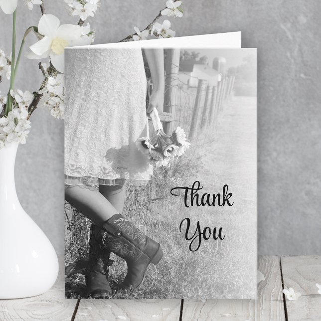 Carte De Remerciements Bride, Boots Sunflowers Ranch Wedding Thank (Créateur téléchargé)