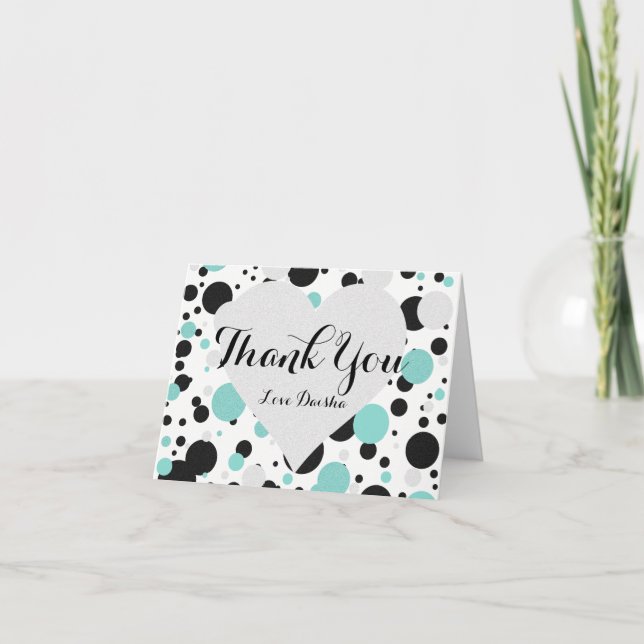 Carte De Remerciements BRIDE & Bridesmaid Argent & Polka bleu Turquoise p (Devant)