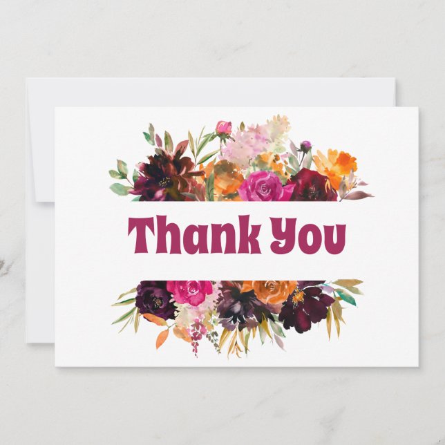 Carte De Remerciements Bright Fall Floral Orange Bourgogne Rose pivoines (Devant)