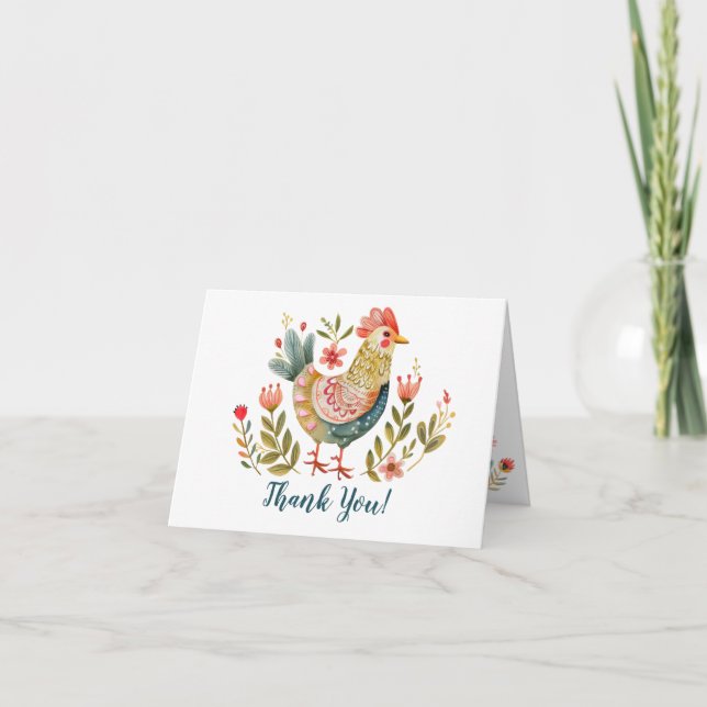Carte De Remerciements Bright Folk Art Farm Floral Bird (Devant)
