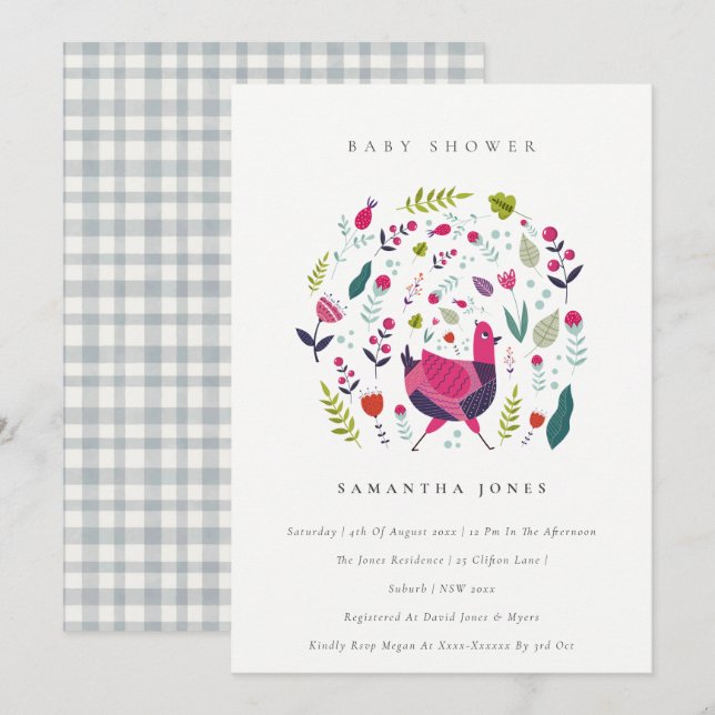 Carte De Remerciements Bright Folk Farm Floral Birdie Baby shower Invitat (Devant / Derrière)
