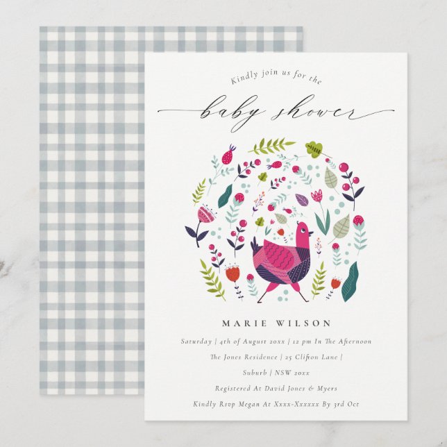 Carte De Remerciements Bright Folk Farm Floral Birdie Baby shower Invitat (Devant / Derrière)