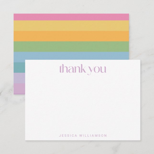Carte De Remerciements Bright Pastel Stripe violet Baby shower personnali (Devant / Derrière)