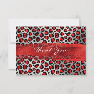 Carte De Remerciements Brosse léopard rouge et argent