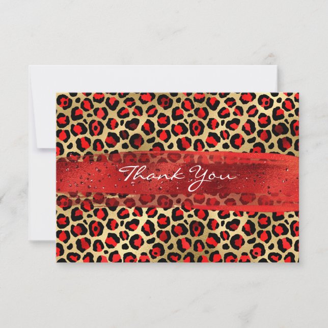 Carte De Remerciements Brosse léopard rouge et or (Devant)