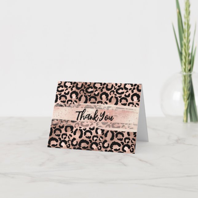 Carte De Remerciements Broussaillement de pinceau Leopard rose Gold Foil (Devant)