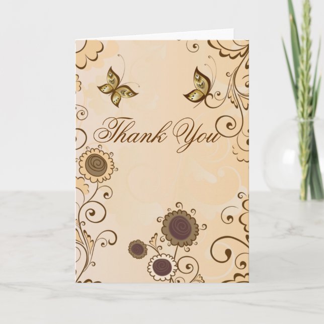 Carte de remerciements Brown et floral (Devant)