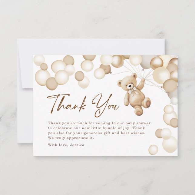 Carte De Remerciements Brown Teddy Bear Baby Shower (Devant)