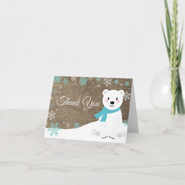 Carte De Remerciements Brûlure Turquoise de l'ours polaire d'hiver (Devant)