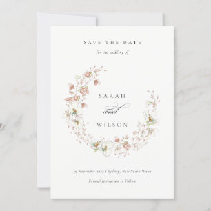 Carte De Remerciements Brun Blanc Floral Wreath Enregistrer La Date Invit