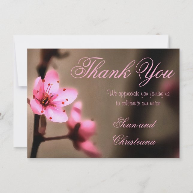 Carte De Remerciements Brun élégant et fleurs de cerisier japonaises (Devant)
