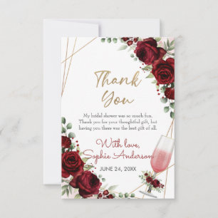 Carte De Remerciements Brunch Bubbly Bourgogne Vin Rose Fête des mariées