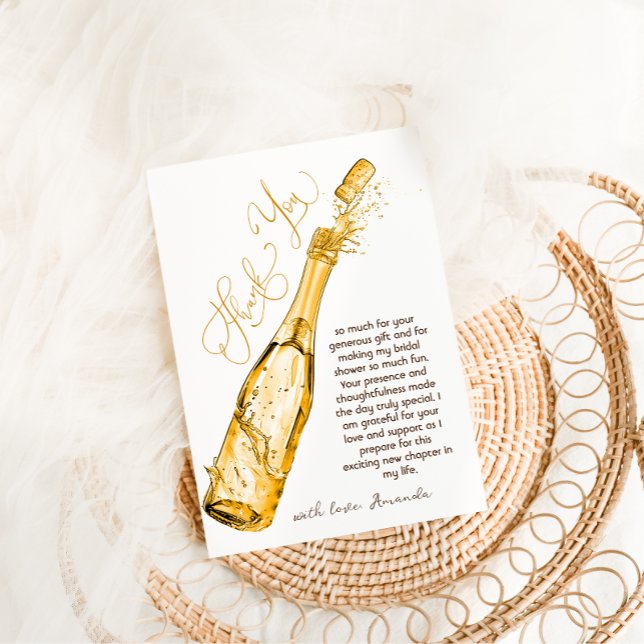 Carte De Remerciements Brunch et Bubbly Gold Elegance Fête des mariées (Créateur téléchargé)