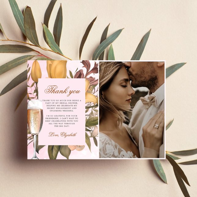 Carte De Remerciements Brunch Floral Et Fête des mariées Bubbly Photo (Créateur téléchargé)