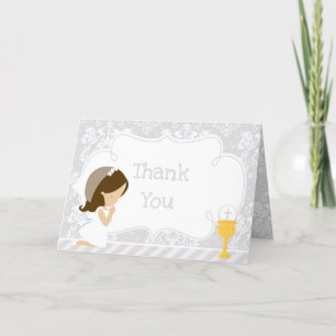 Carte De Remerciements Brunette Première Communion "Merci"