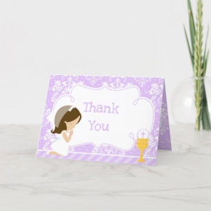 Carte De Remerciements Brunette Première Communion "Merci"