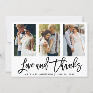 Carte De Remerciements Brush Script 3 Photo Mariage Love and Thanks