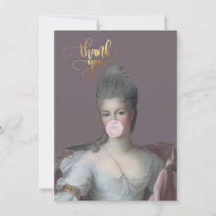 Carte De Remerciements Buble chewing-gum Diva soufflant une bulle rose ch