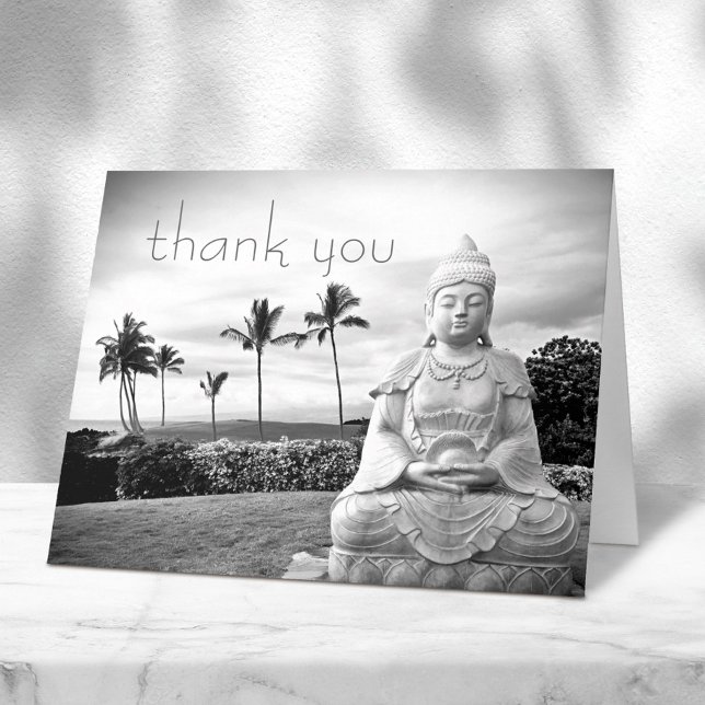 Carte De Remerciements Buddha Hawaii Black White Photo Typographie modern (Créateur téléchargé)