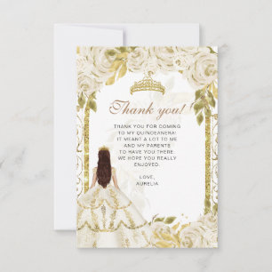 Carte De Remerciements Budget Elégant ivoire Floral Photo Quinceañera