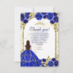 Carte De Remerciements Budget Elégant Royal Blue Floral Photo Quinceañera