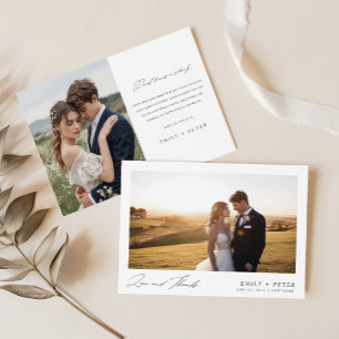 Carte De Remerciements Budget Minimaliste Script Mariage photo