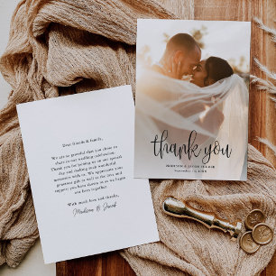 Carte De Remerciements Budget Moderne Calligraphie Script Mariage Photo