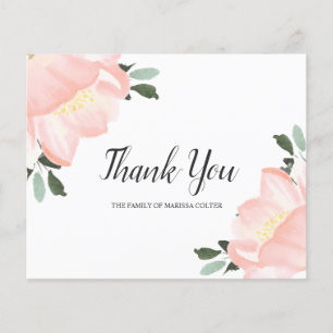 Carte de remerciements budgétaire florale rose pâl