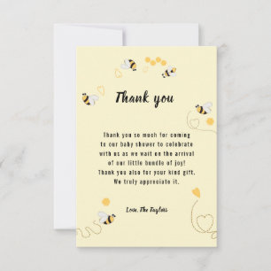 Carte De Remerciements Bumblebee Miel Baby shower neutre selon le sexe