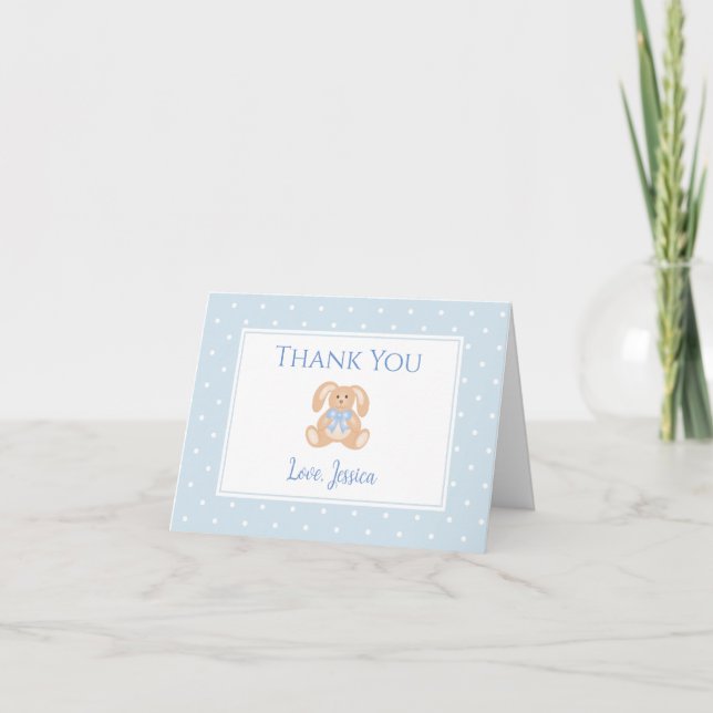 Carte De Remerciements Bunny Rabbit Classic Pois Baby shower garçon (Devant)