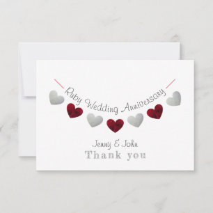 Carte De Remerciements Bunting pour les 40 ans de mariage rubis et argent