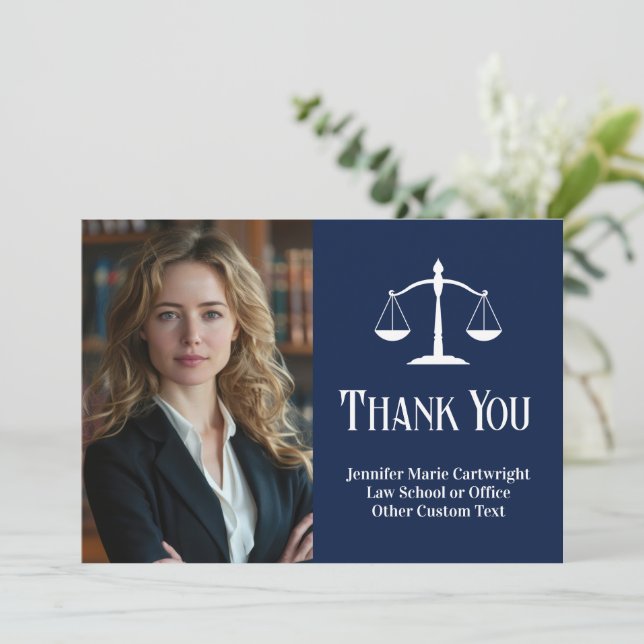 Carte De Remerciements Bureau de droit bleu de la Marine Avocat sur mesur (Debout devant)