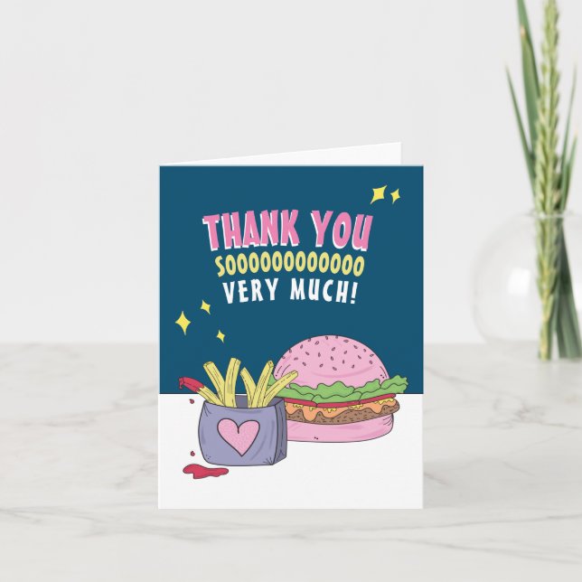Carte De Remerciements Burger et frites roses (Devant)