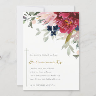 Carte De Remerciements Burgundy Blush Flora Godparents Proposition Invita