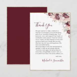 Carte De Remerciements Burgundy Blush Peony et Mariage Rose